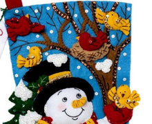 Load image into Gallery viewer, DIY Bucilla Feeding the Birds Snowman Christmas Felt Stocking Kit 89233E