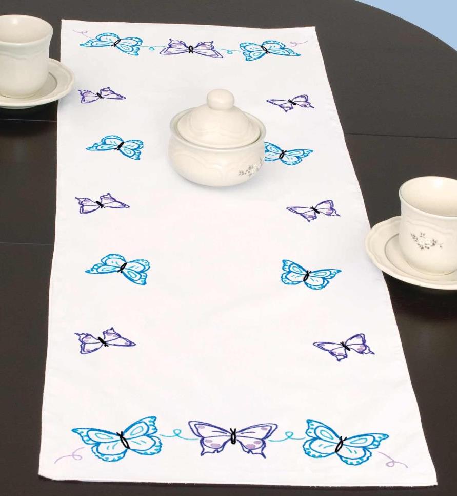 DIY Jack Dempsey Brilliant Butterflies Stamped Embroidery Table Runner Scarf Kit