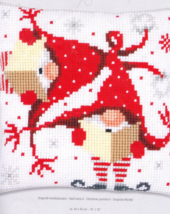 DIY Vervaco Christmas Gnomes Chunky Cross Stitch Needlepoint Pillow Top Kit 16