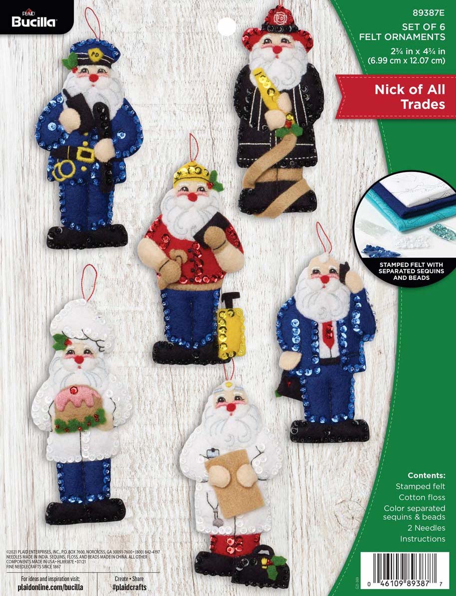 DIY Bucilla Nick of all Trades Santa Careers Christmas Felt Ornament Kit 89387E