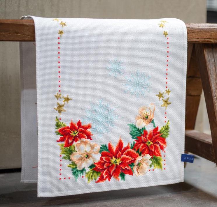 DIY Vervaco Christmas Flowers Poinsettia Counted Cross Stitch Table Runner Kit