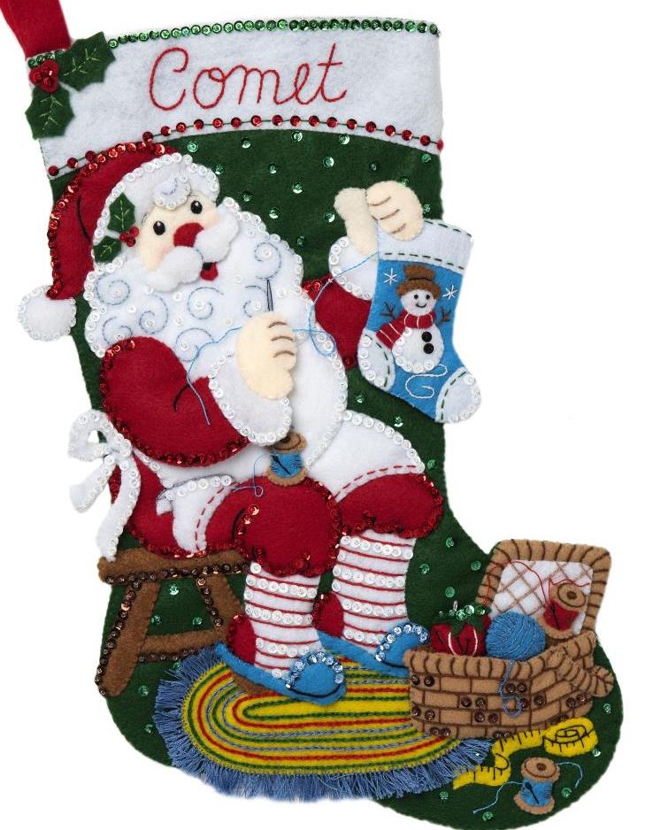 DIY Bucilla Stitching Santa Sewing Craft Christmas Felt Stocking Kit 89234E