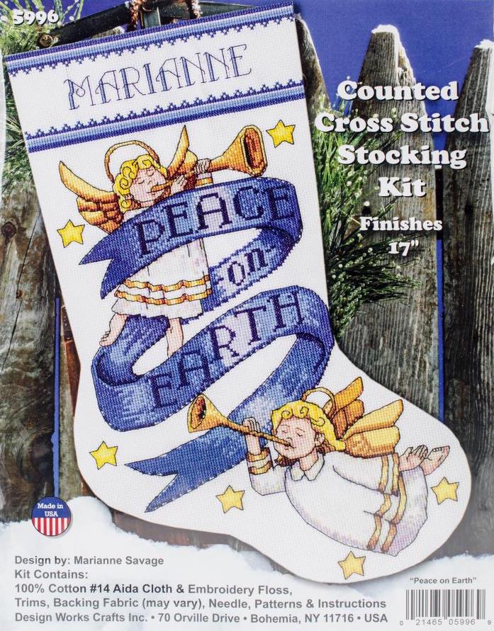 DIY Design Works Peace on Earth Angel Counted Cross Stitch Stocking Kit 5996