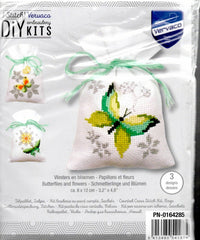 DIY Vervaco Butterflies and Flowers Potpourri Gift Bag Counted Cross Stitch Kit