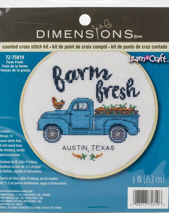 DIY Dimensions Farm Fresh Country Truck Chicken Counted Cross Stitch Kit 75819