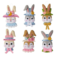 Bucilla felt ornament kit. Design features six  Easter bunnies with fancy spring hats. 