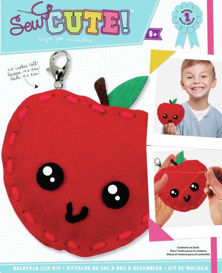 DIY Sew Cute Apple Kids Beginner Starter Felt Backpack Clip Kit School Craft