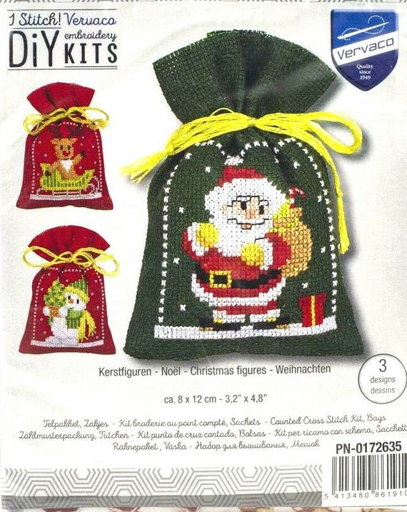 DIY Vervaco Christmas Figures Potpourri Gift Bag Counted Cross Stitch Kit