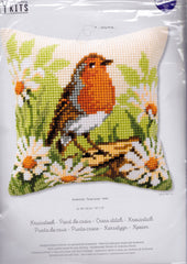 DIY Vervaco Bird Robin Spring Flowers Chunky Needlepoint Pillow Top Kit 16