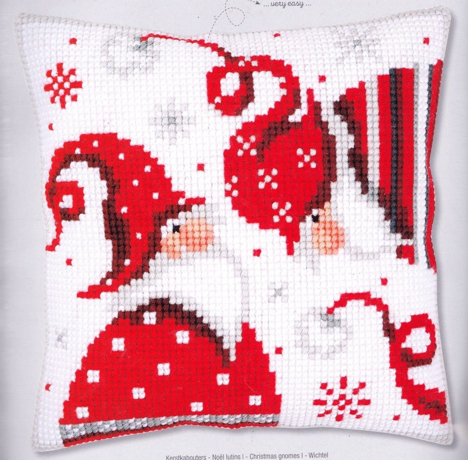 DIY Vervaco Christmas Gnomes Chunky Needlepoint Cushion Pillow Top Kit 16