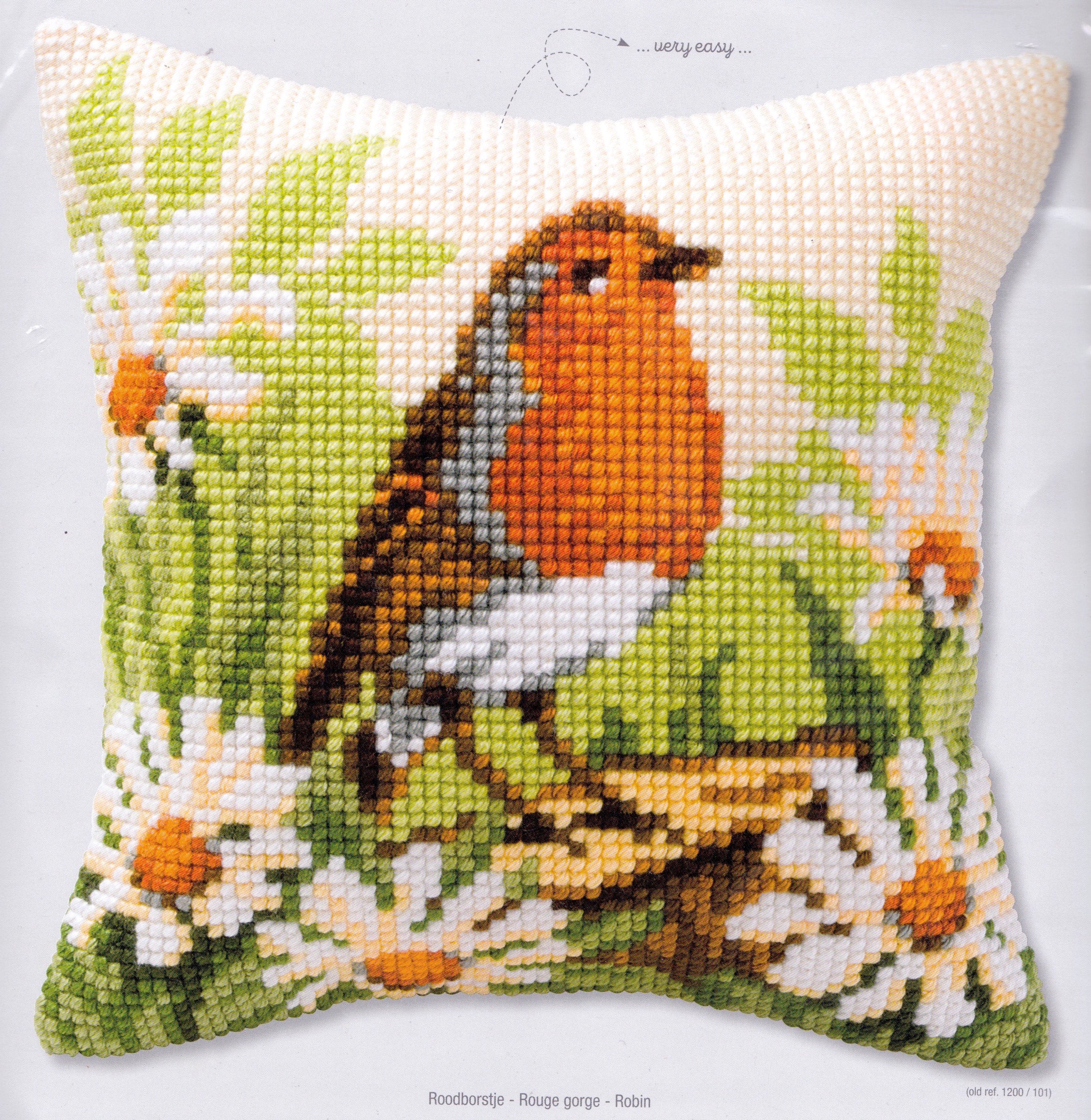 DIY Vervaco Bird Robin Spring Flowers Chunky Needlepoint Pillow Top Kit 16
