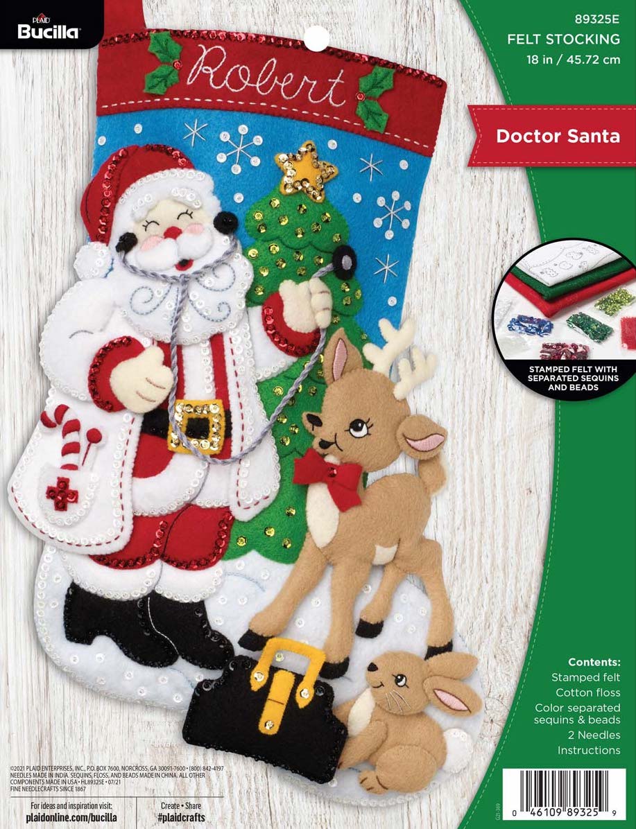 DIY Doctor Santa Deer Physician Gift Medical Christmas Felt Stocking Kit 89325E