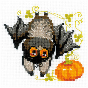 DIY Riolis Upside Down Bat Halloween Beginner Counted Cross Stitch Kit 6" x6"