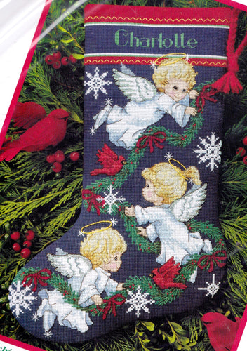 DIY Dimensions Angel Trio Snowflakes Counted Cross Stitch Stocking Kit 8644