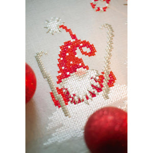 DIY Vervaco Christmas Gnomes Skiing Elves Stamped Embroidery Table Runner Kit
