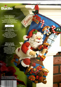 DIY Bucilla Santa In the Workshop Toys Gifts Christmas Felt Stocking Kit 86165