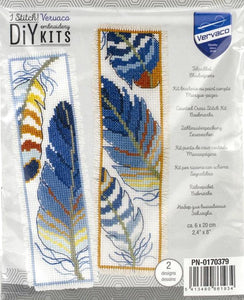 DIY Vervaco Blue Feathers Spring Bird Reading Bookmark Counted Cross Stitch Kit
