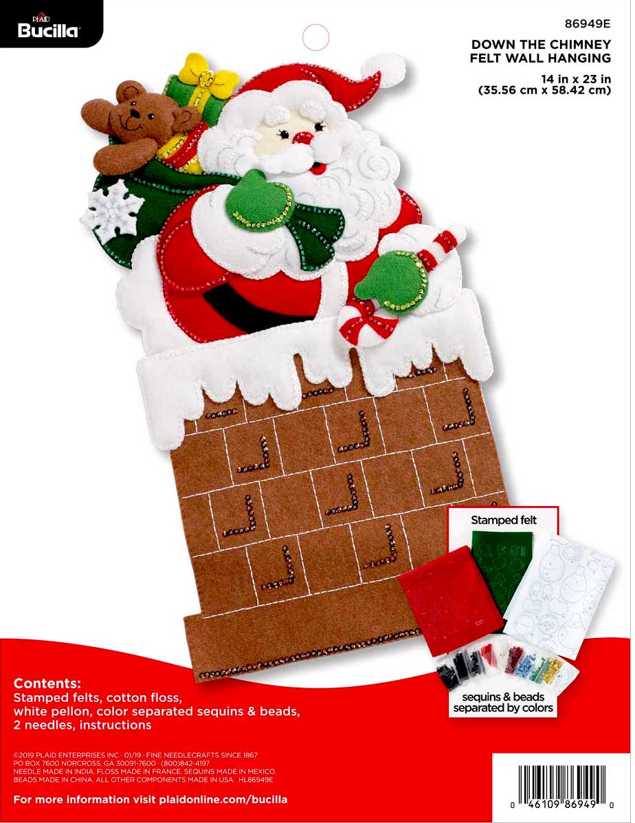 DIY Bucilla Down the Chimney Santa Christmas Wall Hanging Felt Craft Kit