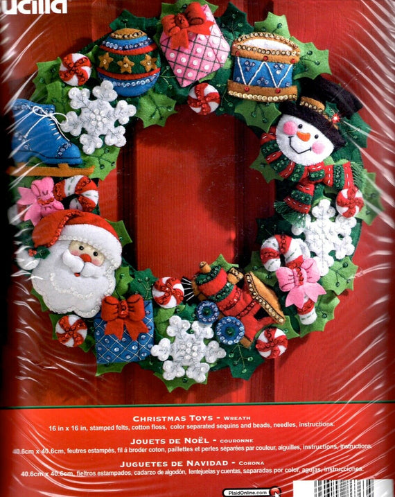 DIY Bucilla Christmas Toys Santa Snowman Snowflake Felt Wreath Craft Kit 86363