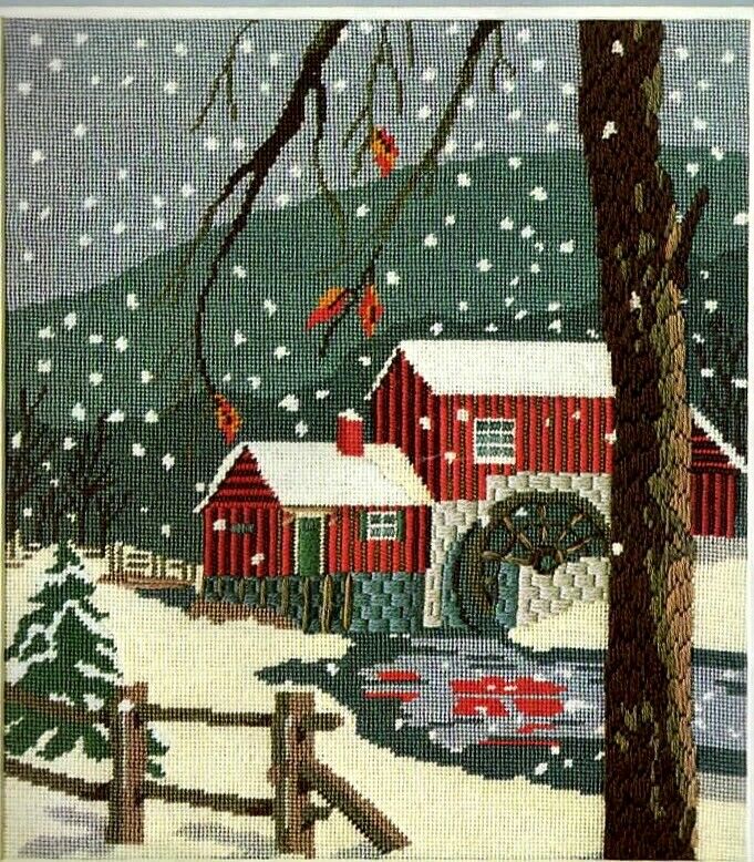 DIY Bucilla First Snow Country Water Mill Scene Needlepoint Picture Kit 17