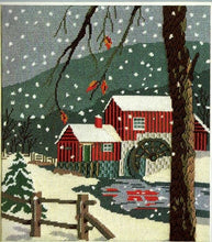 Load image into Gallery viewer, DIY Bucilla First Snow Country Water Mill Scene Needlepoint Picture Kit 17&quot;x19&quot;