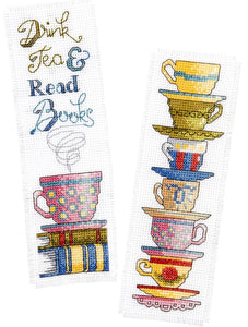 DIY Bucilla Drink Tea & Read Books Cup Counted Cross Stitch Bookmark Set 47921E