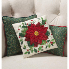 Load image into Gallery viewer, DIY Bucilla Elegant Poinsettia Christmas Holiday Felt Pillow Craft Kit 86983E