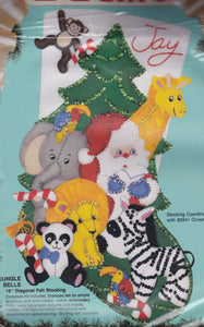 DIY Bucilla Jungle Bells Zoo Santa Animals Christmas Felt Stocking Kit 82906 E