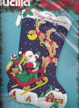 Load image into Gallery viewer, DIY Jumbo Bucilla Over the Rooftops Santa Christmas Felt Stocking Kit 83118