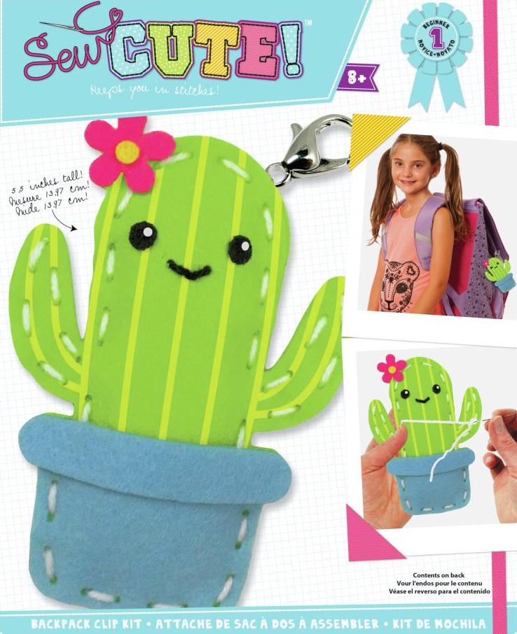DIY Sew Cute Cactus Kids Beginner Starter Felt Backpack Clip Kit School Craft