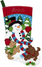Load image into Gallery viewer, DIY Bucilla Snowman and Puppies Dog Puppy Christmas Felt Stocking Kit 86900E