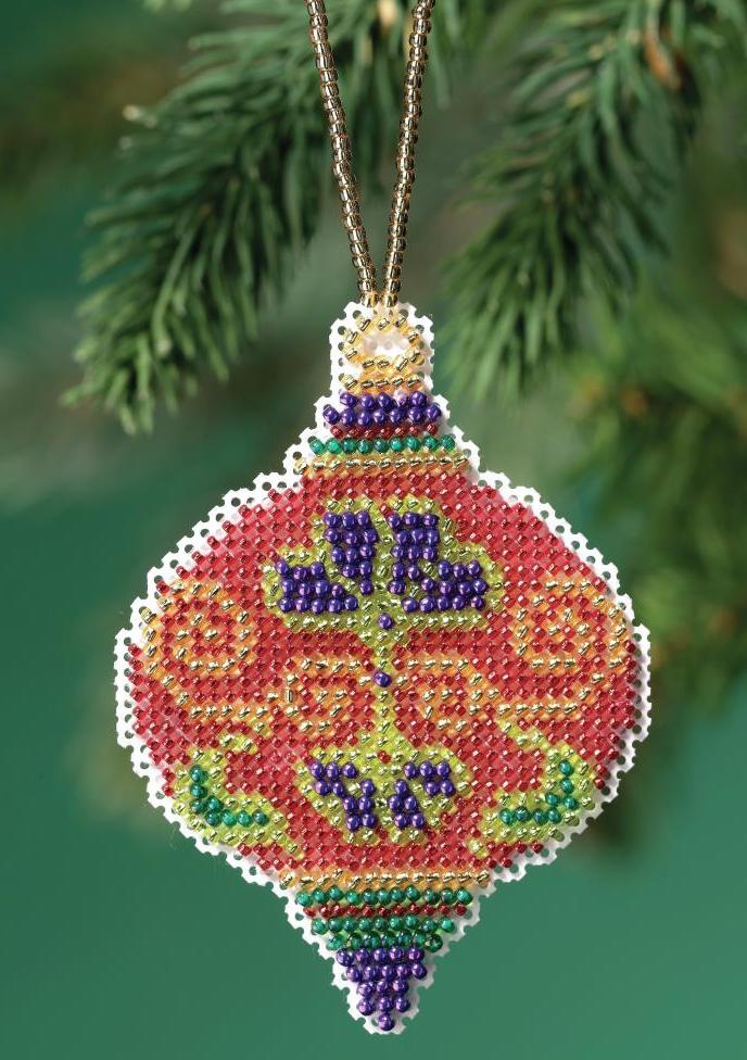 DIY Mill Hill Crimson Cloisonne Christmas Bulb Bead Cross Stitch Ornament Kit