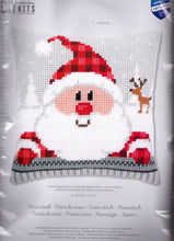 Load image into Gallery viewer, DIY Vervaco Holiday Santa Plaid Hat Cross Stitch Needlepoint 16&quot; Pillow Top Kit