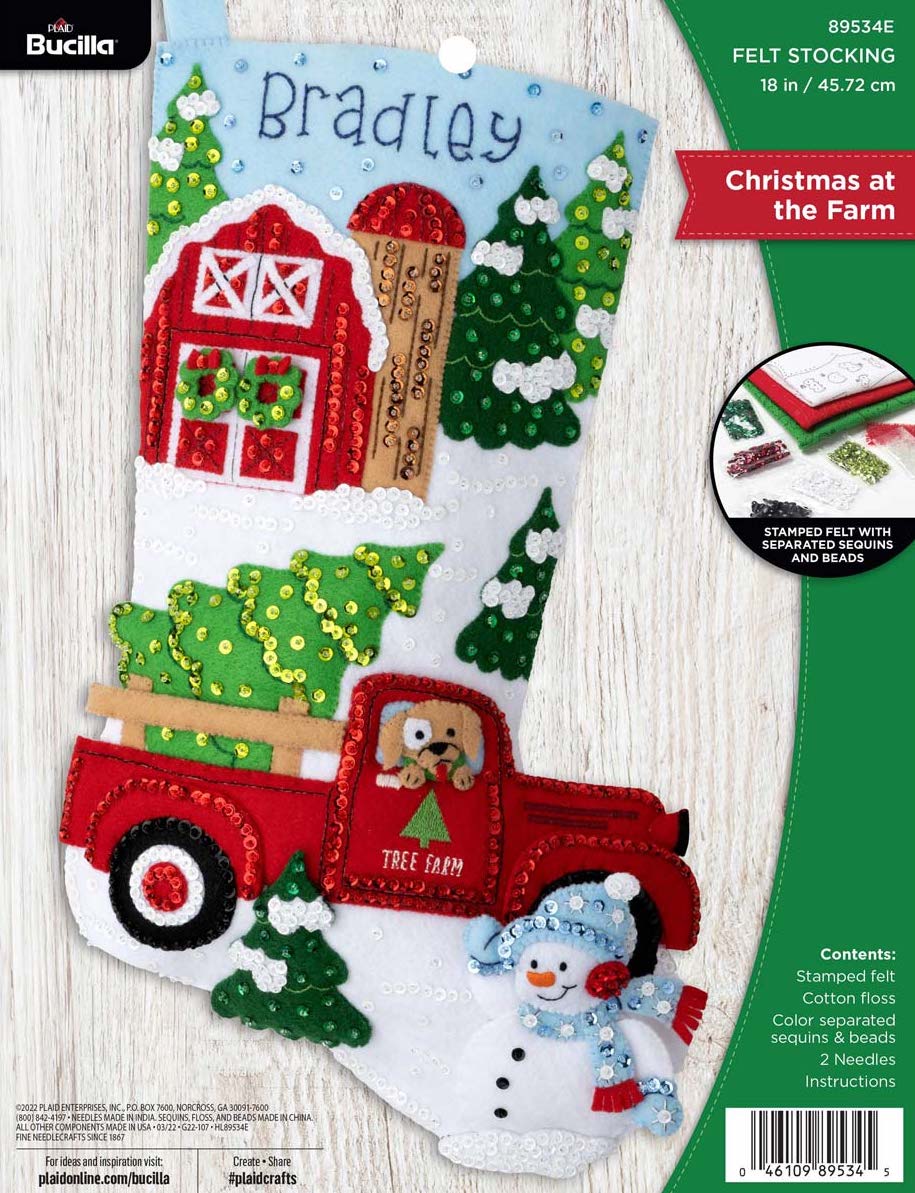 DIY Bucilla Christmas at the Farm Truck Holiday Felt Stocking Kit 89534E