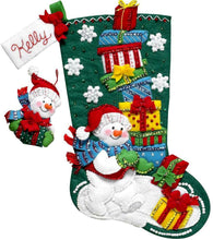 Load image into Gallery viewer, DIY Bucilla Snowman with Presents Gifts Christmas Felt Stocking Kit 86864