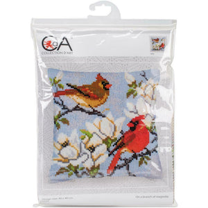 DIY Collection D'Art On a Branch of Magnolia Needlepoint 16" Pillow Top Kit