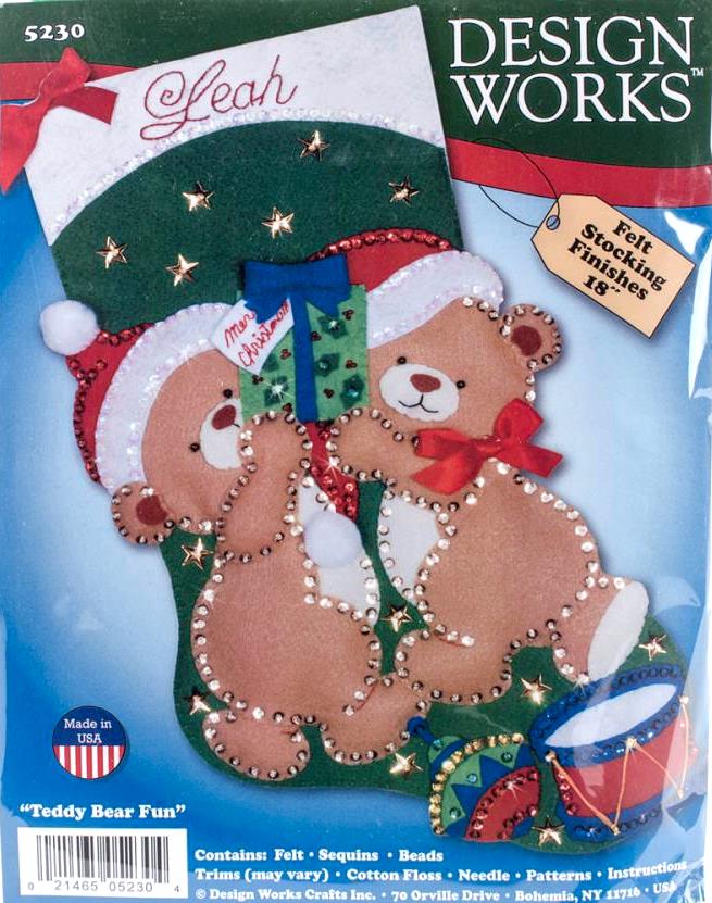 DIY Open Design Works Teddy Bear Fun Christmas Holiday Felt Stocking Kit 5230