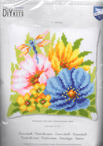 DIY Vervaco Colorful Spring Flowers Cross Stitch Needlepoint 16" Pillow Top Kit