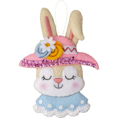 Easter Bunny head with blue collar and pink hat with flowers.