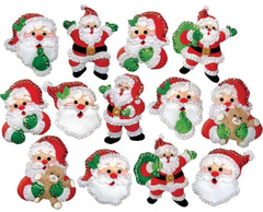 Design works christmas felt ornament kit. This kit features 13 traditional Santas. Red, white, and green.