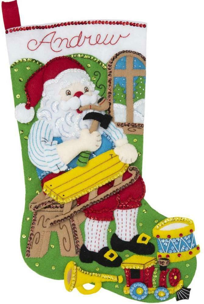 DIY Bucilla Woodworking Santa Workshop Toys Holiday Felt Stocking Kit 86938E