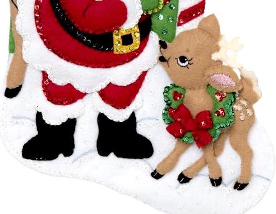 DIY Bucilla North Pole Santa Deer Snow Christmas Eve Felt Stocking Kit 89228E