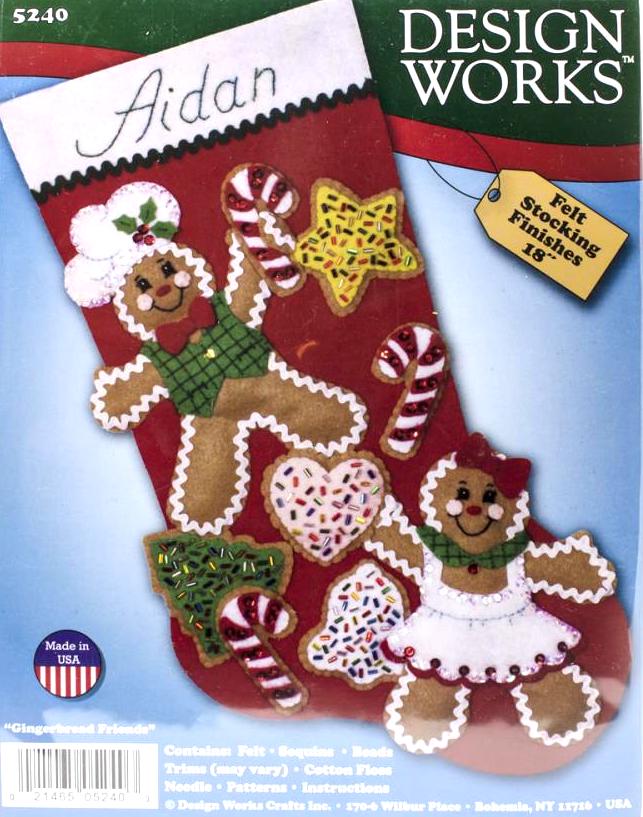 DIY Design Works Gingerbread Friends Christmas Cookies Felt Stocking ...