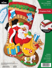 Load image into Gallery viewer, Bucilla felt Christmas stocking kit, Design features a Santa tumbling down the chimney.