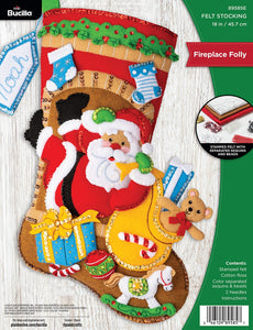 Bucilla felt Christmas stocking kit, Design features a Santa tumbling down the chimney.