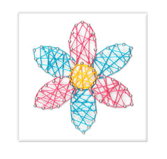 Krafty Kids String Art Kit. Design features a pink and blue flower with a yellow center.
