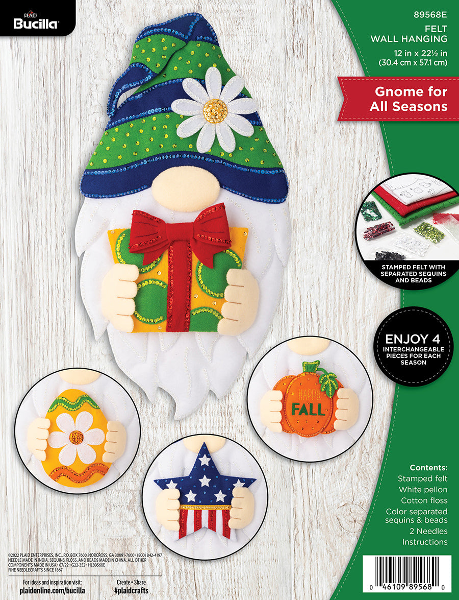 DIY Bucilla Gnome for all Seasons Christmas Wall Felt Craft Kit 89568E
