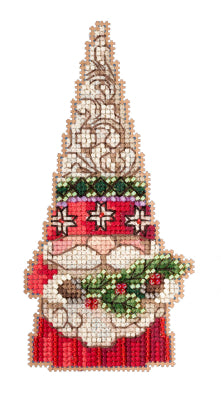 DIY Mill Hill Gnome Holding Holly Christmas Glass Bead Cross Stitch Ornament Kit