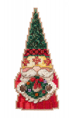 DIY Mill Hill Gnome with Wreath Christmas Glass Bead Cross Stitch Ornament Kit