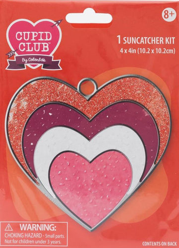 Colorbok Suncatcher kit. Design features four stacked hearts in different colors.